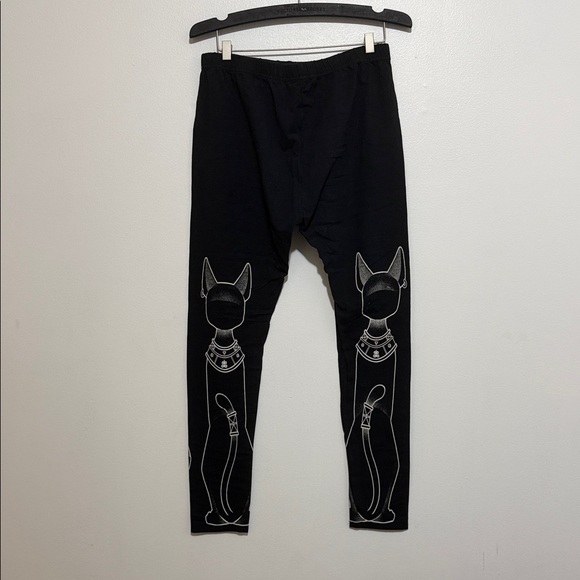 Killstar Black Leggings with White Cat Design - Picture 2 of 3